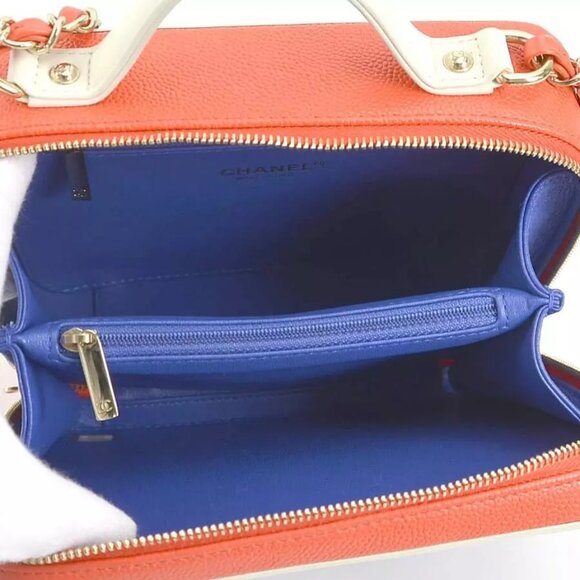 Auth CHANEL CC Filigree Handbag Shoulder Bag Red/Blue/White Leather - Picture 13 of 16